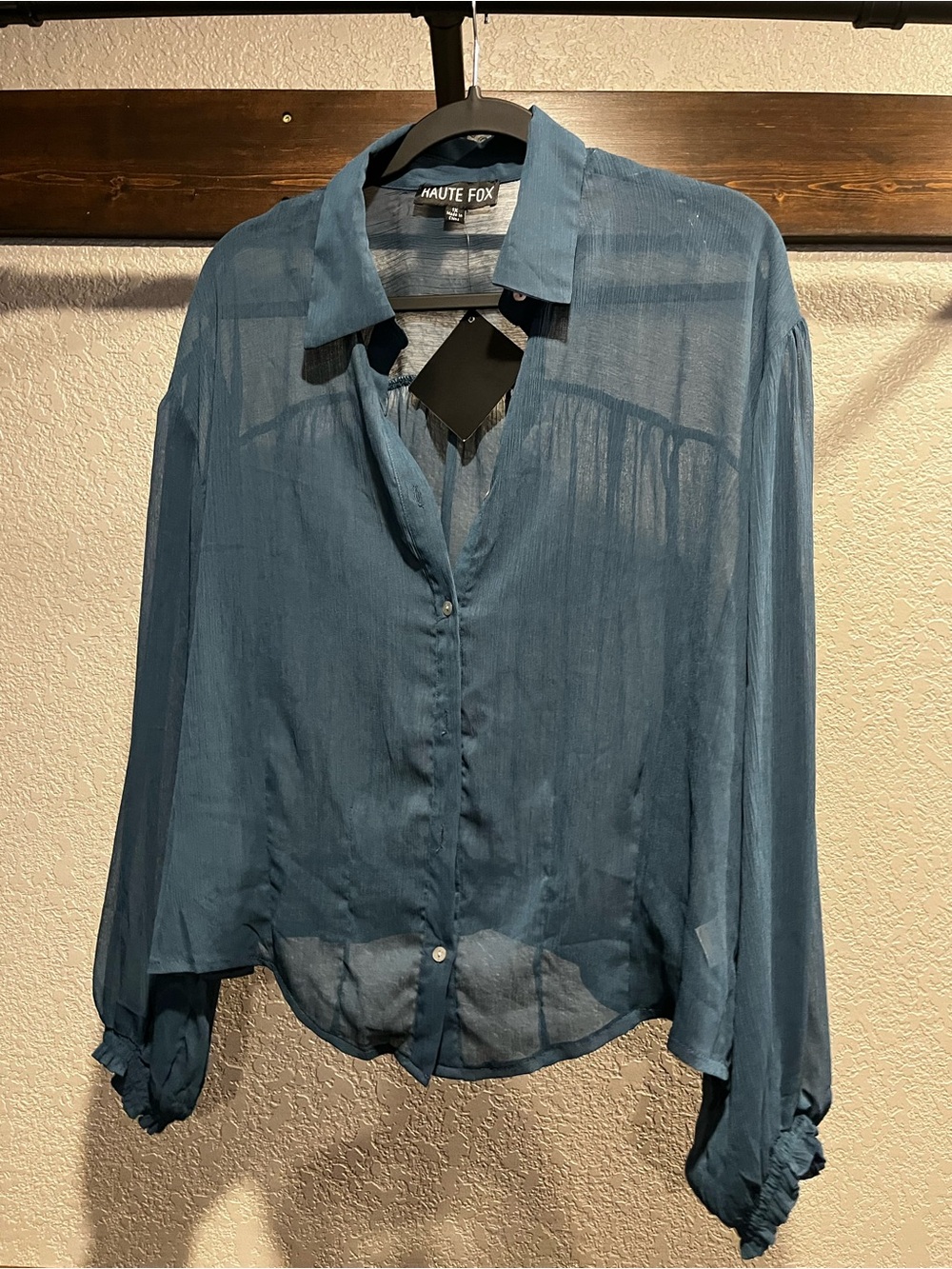 NWT Haute Fox Lightweight Jade Sheer Button-Up Blouse